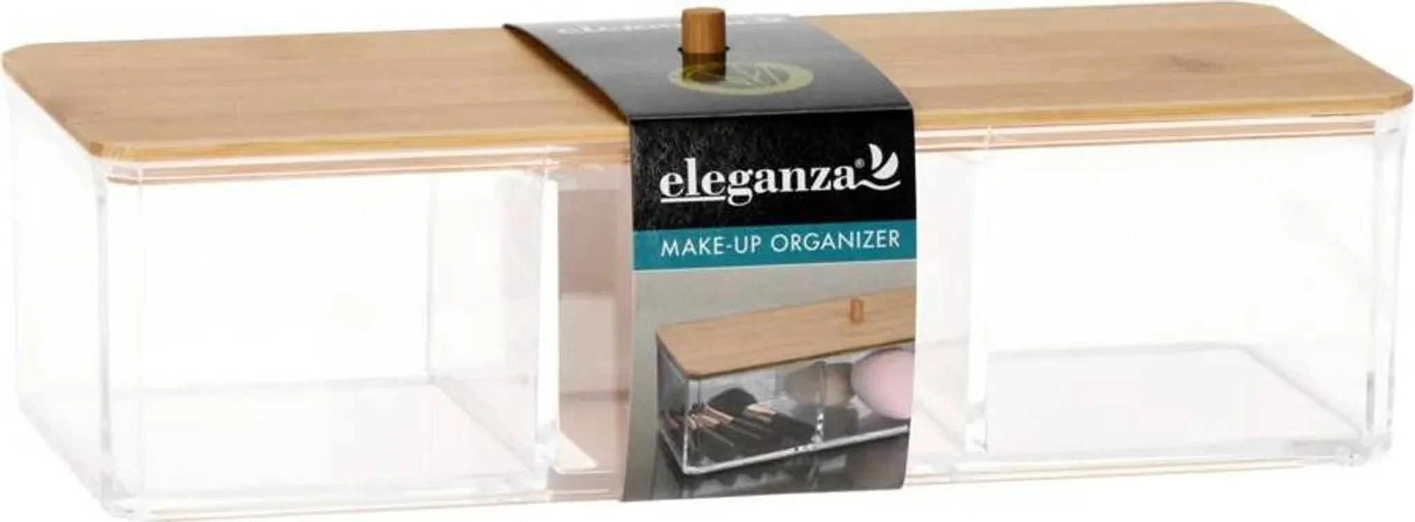 Eleganza Aufbewahrungsbehälter mit Bambusdeckel – 3-Fächer Organizer aus Acryl